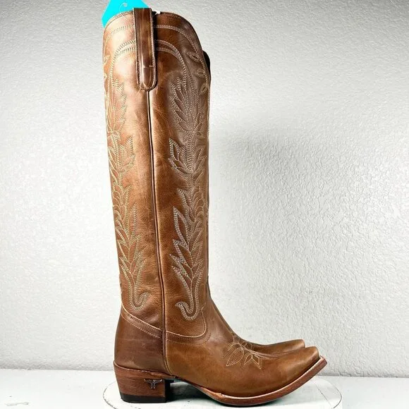 Tan Heeled Boots with Intricate Embroidery - Picture 2 of 12